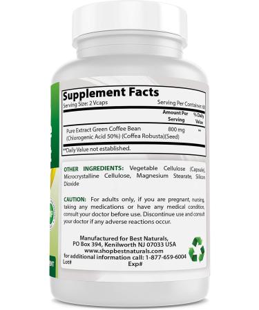 Best Naturals Green Coffee Bean Extract 800mg - 120 Vcaps - 100% Pure & Natural - Buy Online on GoSupps.com