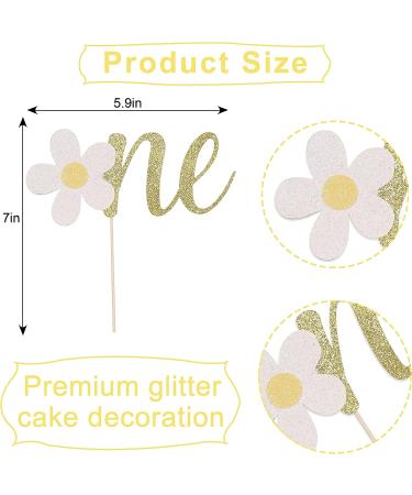 Flower Gold Glitter One Cake Topper - 1st Birthday Decoration for Baby Party & Shower - Buy Online on GoSupps.com