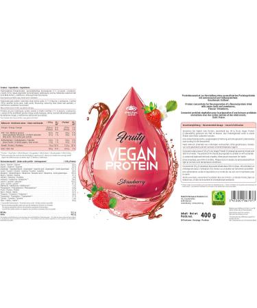 PEAK Fruity Vegan Protein - 400g Strawberry taste I hydrolyzate of pea protein I fat-free I without added sugars I BCAA I perfect solubility I muscle building I soft drink - Buy Online on GoSupps.com