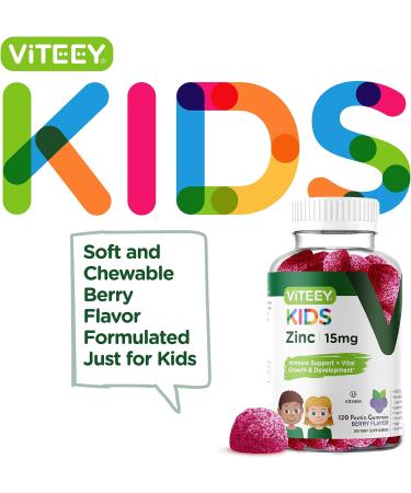Kids Zinc Gummies 15mg - Immune Support Booster - Berry Flavor - 120 Count - Gluten Free GMO Free - Buy Online on GoSupps.com