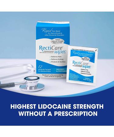 RectiCare 5% Lidocaine Anorectal Wipes with Glycerin - 12 Pack | Fast Relief - Buy Online on GoSupps.com