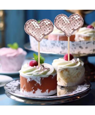 60Pieces Heart Cupcake Toppers Champagne Valentines Day Cupcake Toppers Decorations Double Colors Heart Shaped Cupcake Cake Decorations for Valentine Wedding Party Mother's Day - Buy Online on GoSupps.com