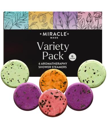 Miracle Made Aromatherapy Shower Steamers - Variety Pack of 6 Shower Bombs with Natural Essential Oils Bombs Self Care Relaxation Pampering Vapor Shower Tablets for Home Spa Gifts for Men Women Moms