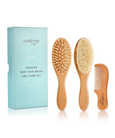 Natemia Baby Hair Brush and Comb Set - Natural Soft Bristles - Ideal for Cradle Cap - Baby Registry Gift Set - Buy Online on GoSupps.com