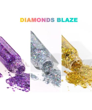 URAQT Body Glitter Gel 3Pcs - Holographic Mermaid Sequins Chunky Glitter Set - Sparkling Glitter for Face, Body & Hair - Silver, Gold, Purple - Buy Online on GoSupps.com