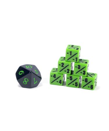 Premium MTG -1/-1 Counter Dice Set D6 with D10 Poison Spin Down - Venom Green - Hedral - Magic: The Gathering TCG CCG Wither Infect