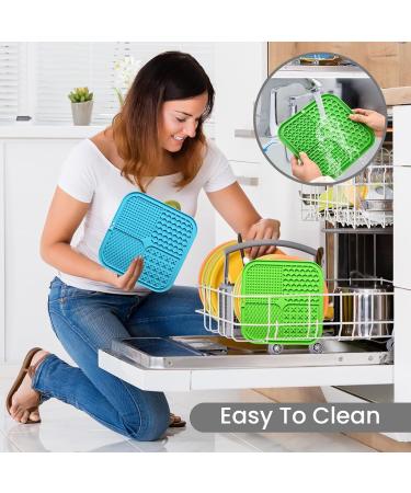 Q Line Licky Mats for Dogs - 2 Pack Slow Feeder with Strong Suction Cups - Soothes Anxiety Promotes Dental Health - Includes Spatula & Brush - Perfect for Bathing Grooming Training (Blue Green) - Buy Online on GoSupps.com