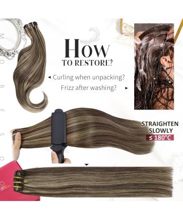 Moresoo Human Hair Extensions Clip in Dark Brown with Caramel Blonde Highlights 12 Inch 5 Pcs/70g #P4/27 - Buy Online on GoSupps.com