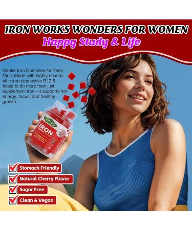 Iron Gummies for Women Teen Girls Chewable Iron Supplements with Active Folate Vitamin B12 C Zinc Energy & Immune Health Organic Ferrous Bisglycinate Chelate 18mg Gentle Sugar Free 60 Gummies - Buy Online on GoSupps.com
