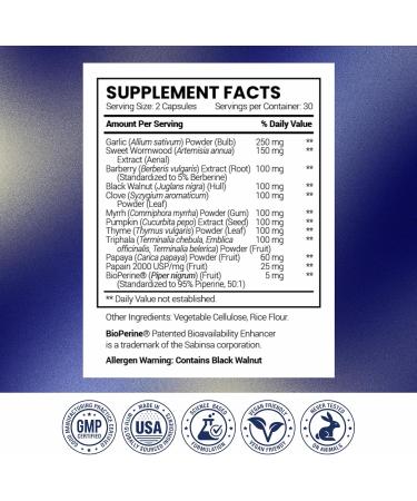 Research Verified Paraset - 120 Capsules - Natural Gut Health Enhancer - Garlic Bulb, Papain, Sweet Wormwood, Black Walnut, BioPerine - Vegan 60 Count (Pack of 2) - Buy Online on GoSupps.com