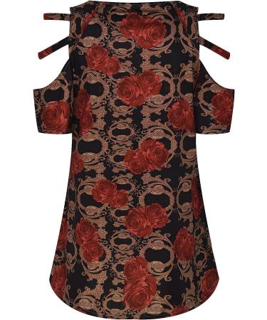 ZVAVZ Woman Summer T-Shirt | Off Shoulder V Neck Top with Colorful Print | Short Sleeves Chain Blouse/Black - Buy Online on GoSupps.com