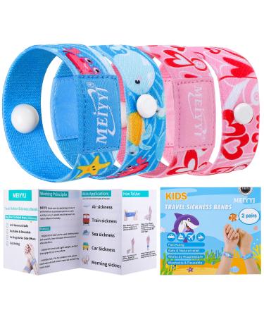 MEIYYJ Motion Sickness Bands for Kids Cruise Travel Essentials Sea Sickness Wristbands for Kids Anti Nausea Wristband for Kids Sickness Relief for Car Sea Air Sickness Blue Sea & Pink Heart-medium Size
