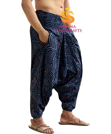 SARJANA HANDICRAFTS Unisex Cotton Harem Pants with Pockets - Hippie Blue Yoga Trousers - Buy Online on GoSupps.com