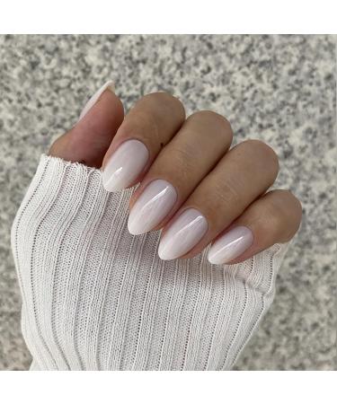Bartbox Almond Press on Nails - Short White Glossy Fake Nails | 30 Pieces of Sheer Artificial Fingernails for Women & Girls - Buy Online on GoSupps.com