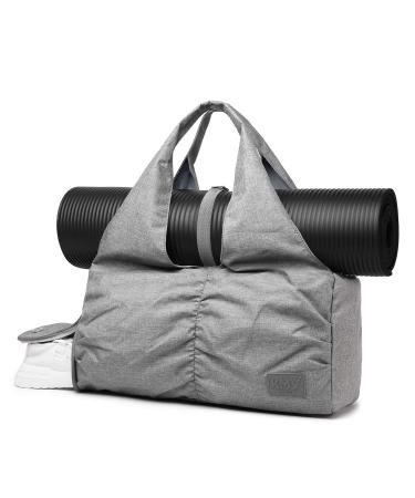 Travel Yoga Gym Bag for Women, Carrying Workout Gear, Makeup, and Accessories, Shoe Compartment and Wet Dry Storage Pockets Grey Medium