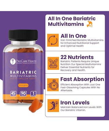 ProCare Health Bariatric Multivitamin with Iron 45mg (90 Easy to Swallow Tablets) - Post Op Bariatric Vitamins for Gastric Bypass Pills for Sleeve Patients Sustains Recovery & Energy (3 Month Supply) 90 Count (Pack of 1) - Buy Online on GoSupps.com