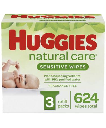 Huggies Natural Care Sensitive Baby Wipes, Unscented, 48 Count (Pack of 6) 3 Refill Packs (624 Wipes)