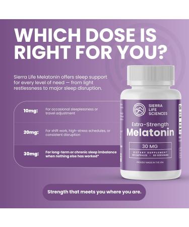 SIERRA LIFE SCIENCES 30 mg High Dosage Melatonin in Easy-to-Swallow Capsules - 60 Servings - Buy Online on GoSupps.com