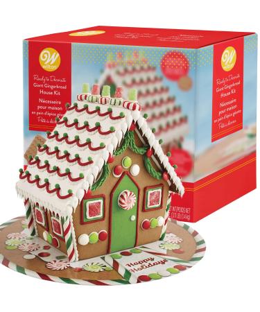 Gingerbread House Kit - MEGA Traditional Gingerbread House, Build & Decorate It Yourself - Include Ton of Candy/Icing/Fondant, Presentation Board, Decorating Bag/Tip, Bundled With Fun Holiday Stickers
