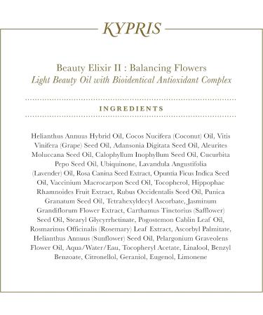KYPRIS Beauty Elixir II: Balancing Flowers Moisturizing Face Oil Bioidentical Antioxidant Complex w CoQ10 & Vitamin C Ester THD Jasmine Lavender (1.59 fl oz / 47 ml) - Buy Online on GoSupps.com