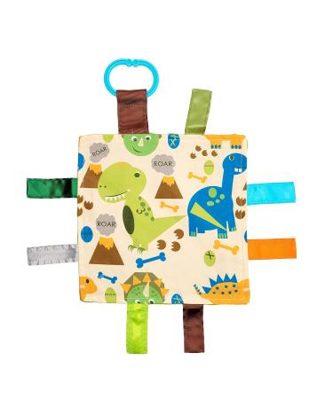 Baby Sensory Crinkle & Teething Square Lovey Toy with Closed Ribbon Tags for Increased Stimulation: 8X8  (Dinosaurs)
