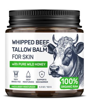 Beef Tallow for Skin Grass Fed Face Moisturizer & Whipped Body Balm - Honey & Beeswax Vitamin A D E K Rich Cream Fragrance Free & Non-Comedogenic Dry Sensetive Skincare