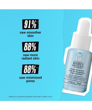 Kiehl's Clearly Corrective Daily Re-Texturizing Triple Acid Peel Serum - Exfoliating Facial Peel with Salicylic Glycolic & Lactic Acid for Smooth Skin - 1 fl oz - International Shipping Available - Buy Online on GoSupps.com