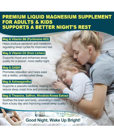 Magnesium Glycinate Liquid Drops for Kids Adults with GABA Ashwagandha L-Theanine Vitamin D3 B6 Saffron for Brain Calm Muscle Relaxation Mood Zzz- Calm Magnesium Supplement Vegan 2 Pack - Buy Online on GoSupps.com