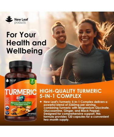 Turmeric 5-in-1 Complex - 5000mg Turmeric Capsules High Strength Enriched with Magnesium & Glucosamine Sulphate - Added Ginger Capsules + Black Pepper Curcumin Supplement - Vegan Supplement - Buy Online on GoSupps.com