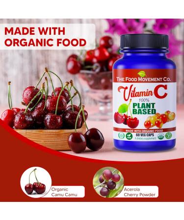 THE FOOD MOVEMENT CO. 100% Plant-Based Vitamin C 60 Capsules 125mg - Adults Immune System Antioxidant Support Dietary Supplement - Whole Food Vegan Supplements from Organic Non-GMO Gluten-Free Fruits - Buy Online on GoSupps.com