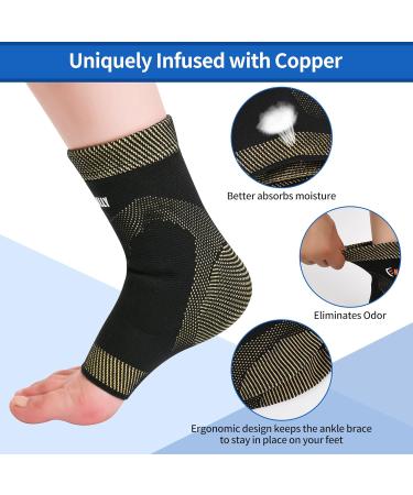 NeoAlly Copper Ankle Support Brace - Compression Sleeve for Plantar Fasciitis & Achilles Tendon Pain Relief - Medium & X-Large Sizes Available - Buy Online on GoSupps.com