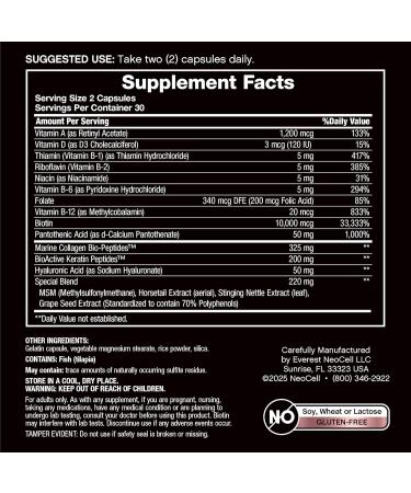 NeoCell Biotin Collagen Keratin Supplement | 80000mcg | 60 Capsules | Beauty B-Complex | Plus Hyaluronic Acid | Hair Skin and Nails - Buy Online on GoSupps.com