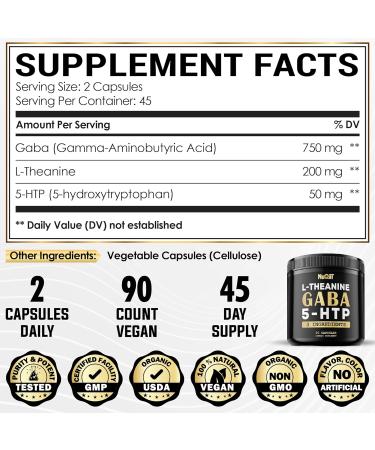 3in1 GABA Supplements 750mg | L-Theanine 200mg & 5-HTP | Brain Health & Mood Support | 90 Capsules - Buy Online on GoSupps.com