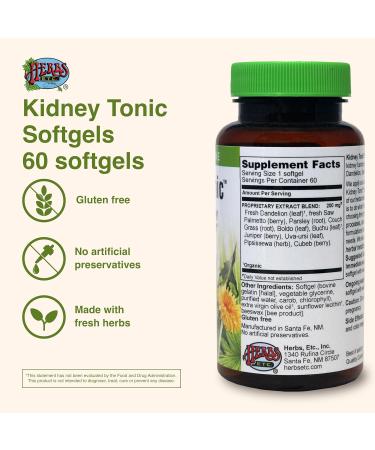 Herbs Etc. Kidney Tonic Softgels - Function Supplement - Natural with Dandelion Saw Palmetto & Parsley - 60 Softgels (60 Servings) - Buy Online on GoSupps.com