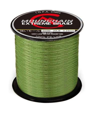 Mounchain Braided Fishing Line, 4 or 8 Strands Abrasion Resistant Braided Lines Super Strong 100% PE Sensitive Fishing Line 300M / 500M / 1000M 4 Strands- 10LB - 1094Yds Green