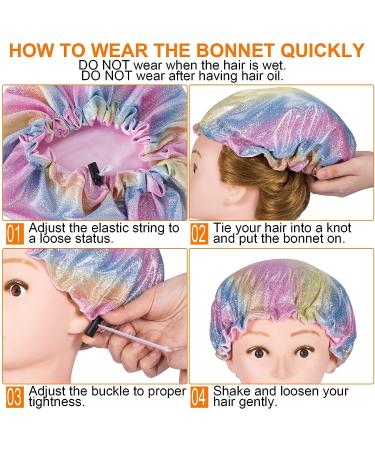 OIIKI 2PCS Kids Silk Bonnets - Colorful Sparkle Adjustable Caps for Soft Night Sleep - Hair Protect Accessories for Children - Buy Online on GoSupps.com