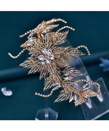 ULAPAN Rhinestone Gold Bridal Tiara Headband for Women - Wedding Hairpiece - Buy Online on GoSupps.com