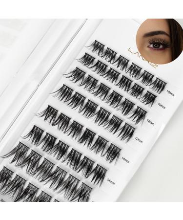 LANKIZ DIY Eyelash Extension Natural Look, Individual Lashes Soft and Lightweight, 0.07mm 10-16mm Mix Reusable Wide Band Lash Cluster at Home - Style02 Fluffy Cluster-02-Fluffy