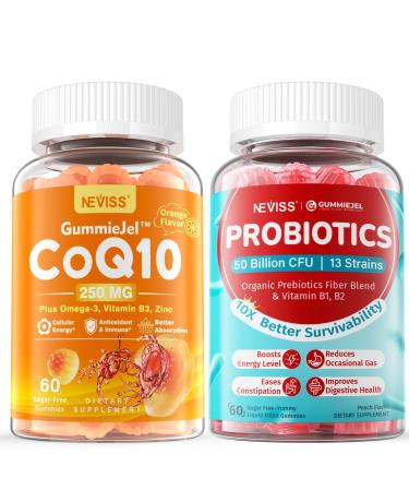 NEVISS Sugar-Free CoQ10-250mg / 500mg Filled Gummies +Sugar Free Probiotics Gummies