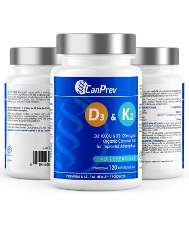 CanPrev D3 & K2 Vitamins 120 Softgels 120-Day Supply 1000IU Vitamin D3 & 120mcg K2 Supports Strong Bones Teeth & Heart Wellness Easy-to-Absorb with Organic Coconut Oil No GMO Gluten Soy Dairy 120 Count (Pack of 1) - Buy Online on GoSupps.com