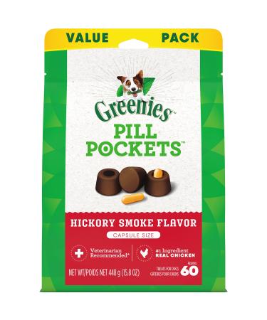 GREENIES Pill Pockets Natural Dog Treats, Capsule Size, Hickory Smoke Flavor 15.8 Ounce (Pack of 1)