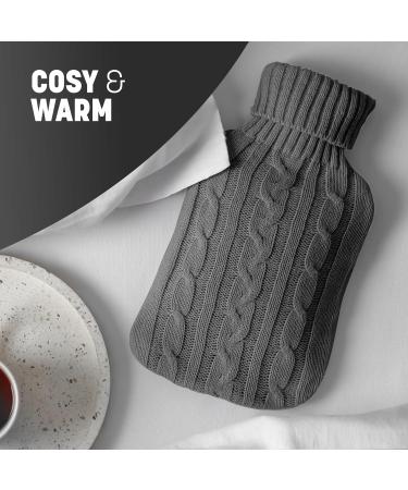 KEPLIN Cosy Hot Water Bottle with Knitted Cover - Relieves Body Aches & Pains Washable Safe & Durable Heating Pad - Ideal Cosy Nights & Gifts - Large 2L (Grey) Grey Knitted - Buy Online on GoSupps.com