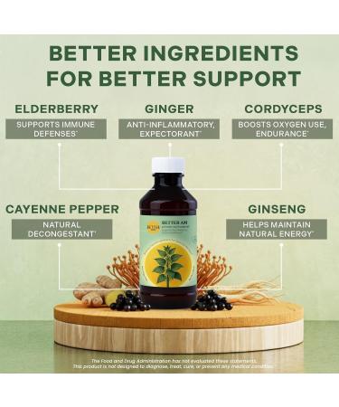 Betterbrand BetterAM Daytime Wellness Syrup Natural Non-Drowsy Support for Immune, Sinus, Energy & Respiratory Health with Elderberry, Quercetin, Cordyceps & Ginseng - Buy Online on GoSupps.com
