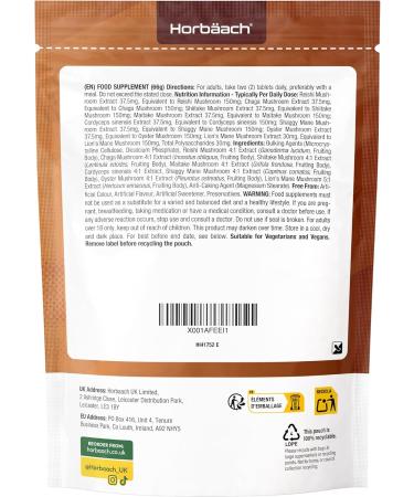 Mushroom Complex with Reishi Shiitake Maitake Chaga Lions Mane Cordyceps and more 120 Vegan Capsules Mushroom Complex Pills from Horbaach - Buy Online on GoSupps.com
