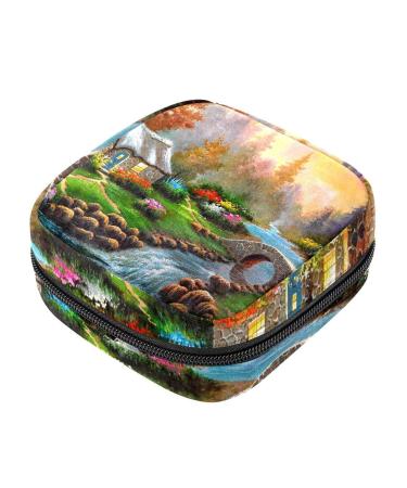 Women's napkin storage bag magical village painting menstrual cup portable women's bandages storage bags female menstruation first period bag