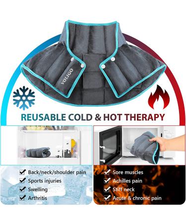 Voligo Large Gel Ice Pack & Microwavable Heating Pad for Neck Shoulder Upper Back Pain Relief - Reusable Hot & Cold Compress for Injuries, Swelling, Bruises - Gray - Buy Online on GoSupps.com