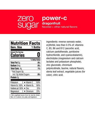 Vitaminwater Zero Power-C Dragonfruit 20 Fl Oz (12 Pack) with Electrolytes & Vitamins B5, B6, B12 - Buy Online on GoSupps.com