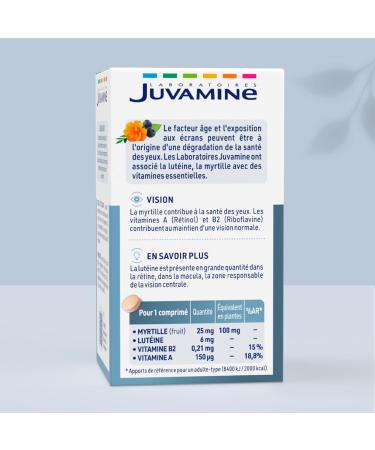 JUVAMINE - Lutein Blueberry and Vitamins A and B2 - Eye Health - Contributes to the maintenance of normal vision - 40-day program - Made in France - Buy Online on GoSupps.com