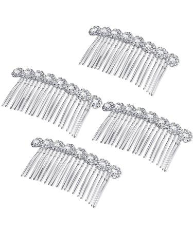 Geosar 4 Pieces Alloy Rhinestone Side Hair Combs Crystal Flower Hair Clips Wedding Hair Comb Bridal Jewelry Hair Clips Combs French Hair Accessories for Women(Silver)