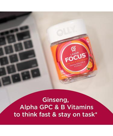 Olly Laser Focus Gummy Supplement - 18 Day Supply, Ginseng, Alpha GPC, B Vitamins, Berry Tangy Tangerine - 36 Count - Buy Online on GoSupps.com